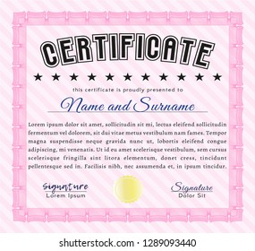 Pink Diploma. Easy to print. Customizable, Easy to edit and change colors. Cordial design. 