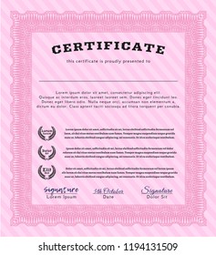 Pink Diploma. Easy to print. Superior design. Vector illustration. 