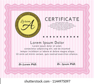 Pink Diploma. Easy to print. Vector illustration. Superior design. 