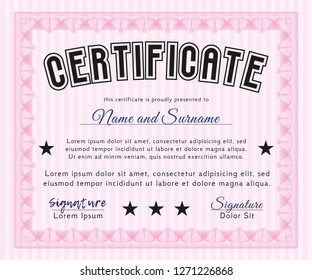 Pink Diploma. Elegant design. Complex background. Detailed. 