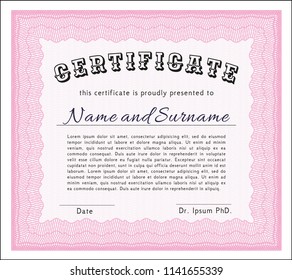 Pink Diploma. Elegant design. With guilloche pattern and background. Customizable, Easy to edit and change colors. 