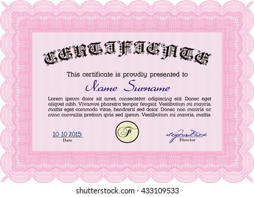 Diploma rosa. Buen diseño. Con fondo. Borde, marco. 