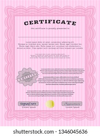 Pink Diploma. Good design. Vector illustration. Easy to print. 