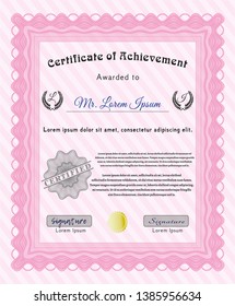 Pink Diploma. Good design. Vector illustration. Printer friendly. 