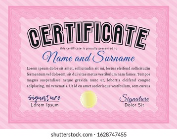 Pink Diploma. With great quality guilloche pattern. Detailed. Modern design. 