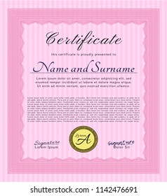 Pink Diploma. With guilloche pattern and background. Customizable, Easy to edit and change colors. Nice design. 