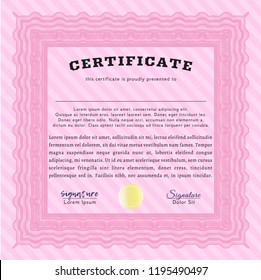 Pink Diploma. With guilloche pattern and background. Detailed. Money style design. 