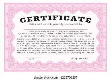 Pink Diploma. With guilloche pattern and background. Customizable, Easy to edit and change colors. Perfect design. 