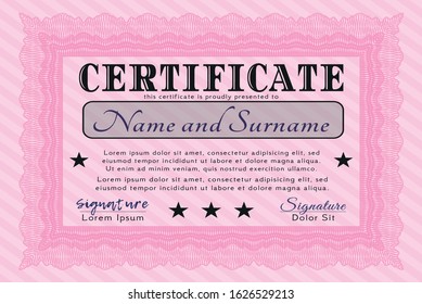 Pink Diploma. With guilloche pattern and background. Customizable, Easy to edit and change colors. Excellent design. 