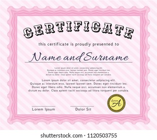 Pink Diploma. With guilloche pattern. Beauty design. Customizable, Easy to edit and change colors. 
