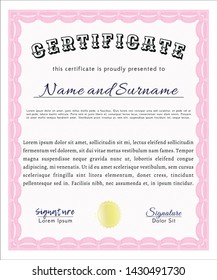 Pink Diploma. With guilloche pattern. Customizable, Easy to edit and change colors. Sophisticated design. 