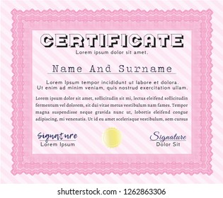 Pink Diploma. With guilloche pattern. Vector illustration. Elegant design. 