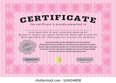 Pink Diploma. With linear background. Customizable, Easy to edit and change colors. Money design. 