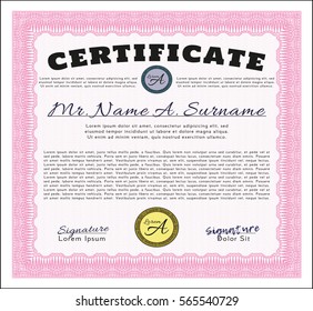 Pink Diploma. With linear background. Detailed. Excellent design. 