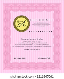 Pink Diploma. With linear background. Modern design. Customizable, Easy to edit and change colors. 