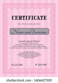 Pink Diploma. With linear background. Modern design. Detailed. 