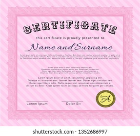 Pink Diploma. With linear background. Nice design. Detailed. 