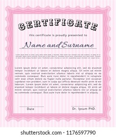 Pink Diploma. With linear background. Superior design. Detailed. 