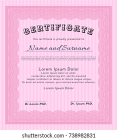 Pink Diploma. Lovely design. With complex background. Customizable, Easy to edit and change colors. 