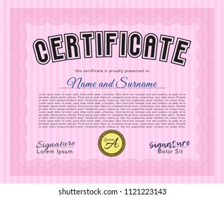 Pink Diploma. Lovely design. Printer friendly. Detailed. 