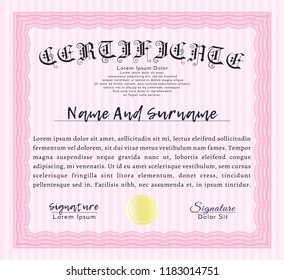 Pink Diploma. Modern design. Customizable, Easy to edit and change colors. With guilloche pattern. 