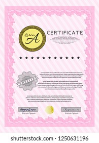 Pink Diploma. Modern design. Customizable, Easy to edit and change colors. With complex linear background. 