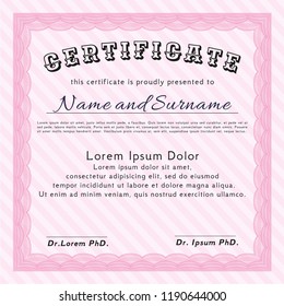 Pink Diploma. Money Pattern design. Printer friendly. Detailed. 