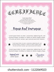 Pink Diploma. Money Pattern. Vector illustration. With guilloche pattern. 