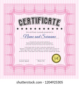 Pink Diploma. Money Pattern. Vector illustration. With linear background. 