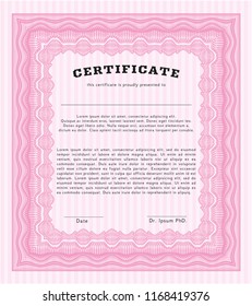 Pink Diploma. Money style design. Complex background. Customizable, Easy to edit and change colors. 