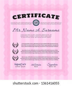 Pink Diploma. Nice design. Customizable, Easy to edit and change colors. With great quality guilloche pattern. 