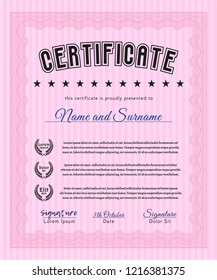 Pink Diploma. Perfect design. Vector illustration. With guilloche pattern. 