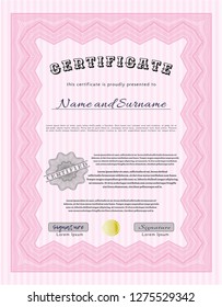 Pink Diploma. Printer friendly. Detailed. Good design. 