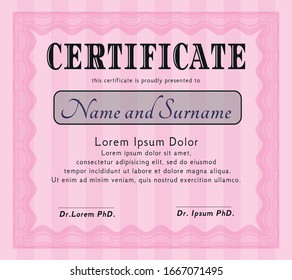Pink Diploma. Printer friendly. Superior design. Vector illustration. 