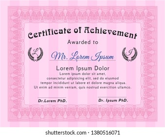 Pink Diploma. With quality background. Money style design. Detailed. 