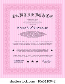  Pink Diploma. With quality background. Nice design. Vector illustration. 