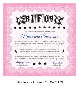 Pink Diploma. With quality background. Vector illustration. Money style design. 
