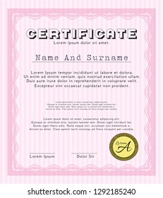 Pink Diploma. Retro design. With background. Vector illustration. 