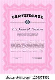 Pink Diploma. Retro design. Complex background. Detailed. 