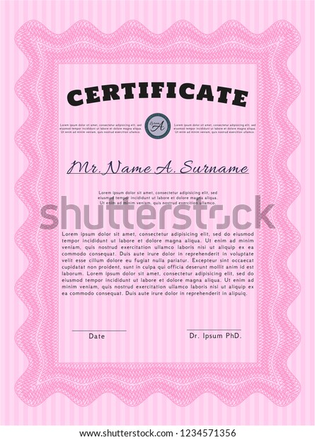 Pink Diploma Retro Design Complex Background Stock Vector (Royalty Free