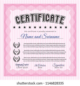 Pink Diploma. Sophisticated design. Customizable, Easy to edit and change colors. With guilloche pattern. 