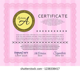 Pink Diploma. Sophisticated design. Printer friendly. Vector illustration. 