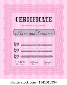 Pink Diploma. Superior design. With linear background. Vector illustration. 