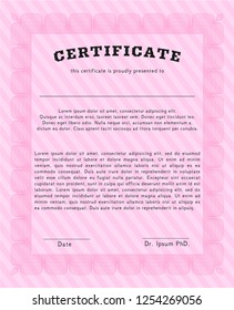 Pink Diploma template or certificate template. Artistry design. Vector illustration. Easy to print. 