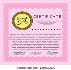 Pink Diploma template or certificate template. Beauty design. With complex background. Customizable, Easy to edit and change colors. 