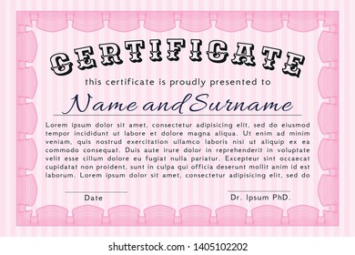 Pink Diploma template or certificate template. Beauty design. With quality background. Customizable, Easy to edit and change colors. 