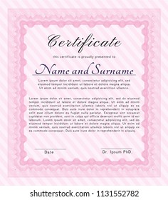 Pink Diploma template or certificate template. With complex linear background. Customizable, Easy to edit and change colors. Sophisticated design. 