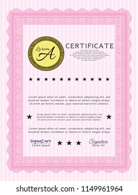Pink Diploma template or certificate template. Complex background. Retro design. Detailed. 