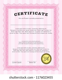 Pink Diploma template or certificate template. With complex background. Excellent design. Customizable, Easy to edit and change colors. 