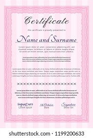 Pink Diploma template or certificate template. Complex background. Superior design. Customizable, Easy to edit and change colors. 